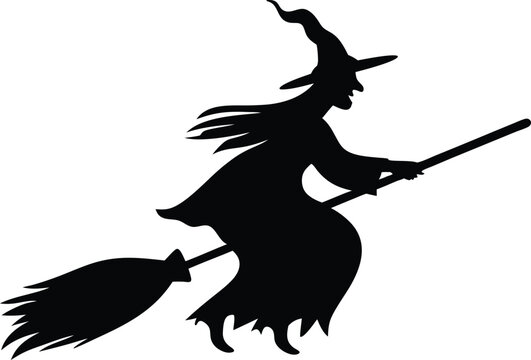 recommend clip art: witch flying on a broomstick line art silhouette vector, Halloween clip art vector 