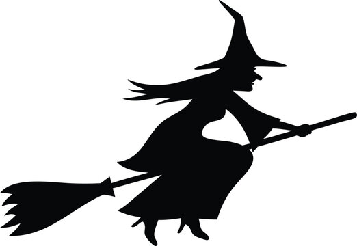 recommend clip art: witch flying on a broomstick line art silhouette vector, Halloween clip art vector 