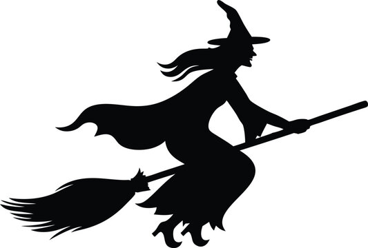 recommend clip art: witch flying on a broomstick line art silhouette vector, Halloween clip art vector 