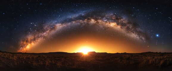 Fototapeta premium Milky Way Sunrise Over Desert