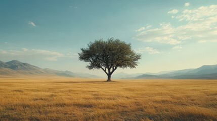 Lonely tree stands in a vast landscape nature photography open field serenity inspirational concept