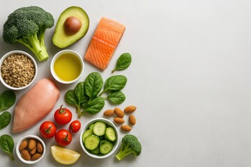 Healthy balanced diet ingredients.