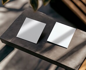 Square Business Cards Mockup on Concrete with Natural Shadow Overlay