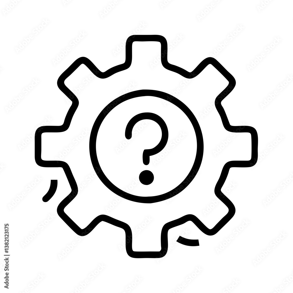 Poster gear question mark icon vector illustration problem solving technical support help faq confusion con