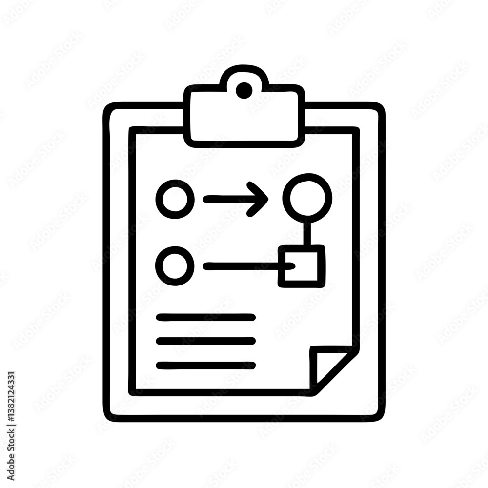 Poster flowchart on clipboard icon for project management planning process and workflow diagram visualizati