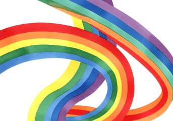 Obraz premium Colorful Abstract Rainbow Ribbons Vibrant Watercolor Style for LGBTQ+ Pride, Decoration, Graphic Design, Symbolic Representation.