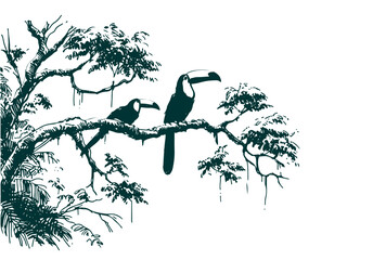 Rain forest scenery Hand Drawn Illustration Sketch Vector Isolated © Az to Design