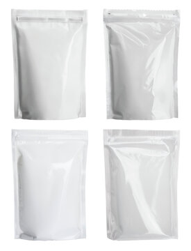 collection of white packaging zip bag mockup isolated on white background