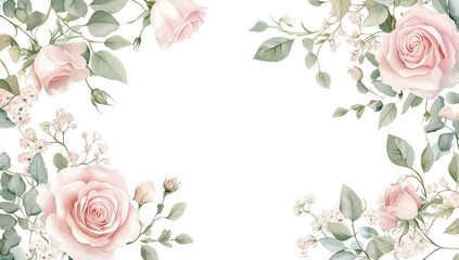 Pastel Roses, Floral Frame, Elegant Background, Design Element