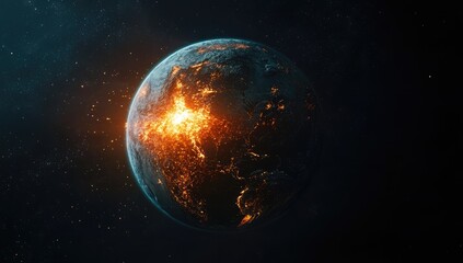 Obraz premium Burning Earth in Space; Disaster Scene