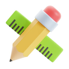 Pencil and ruler 3D Illustration