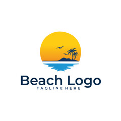 Tropical summer beach logo template