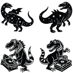 Black and white dragon silhouette illustration with a blend of mythical creatures and heraldic design elements