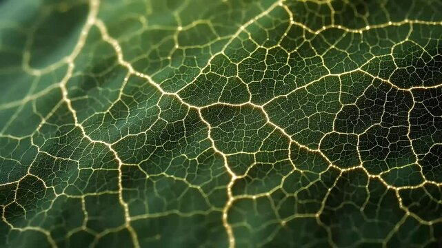Green leaf macro closeup reveals intricate texture and vein patterns of nature's organic foliage