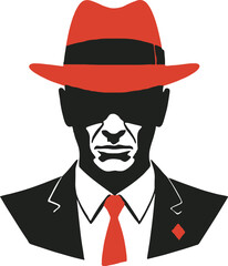 Mysterious Man in Suit with Red Hat Mafia Style