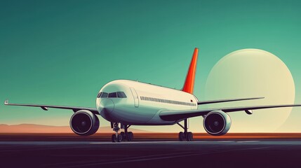 Obraz premium Airplane taxiing sunset desert runway travel