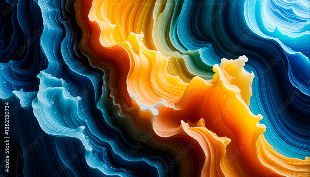 Aufkleber vibrant waves of color intertwine, creating an abstract flow of liquid hues. bold shades of blue, or