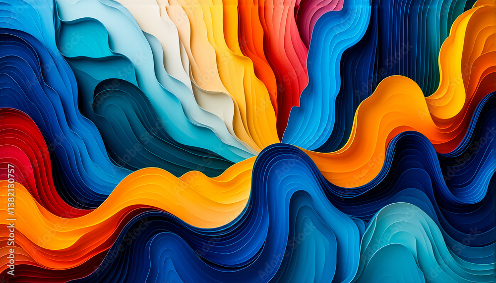 Aufkleber Vibrant abstract artwork featuring flowing waves of color in a dynamic and fluid composition. The artwork showcases a spectrum of vivid hues creating a visually captivating and modern aesthetic.