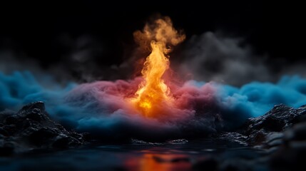 Fiery Inferno Emerging from Mystic Cloudscape.