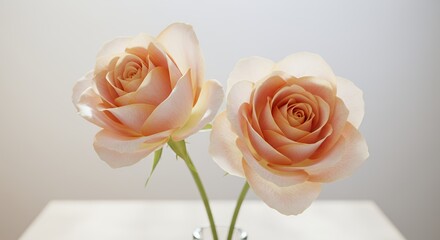 Fototapeta premium Two Blush Pink Roses with Creamy Peach Gradients on White Background