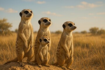 Fototapeta premium Alert meerkats in natural habitat.