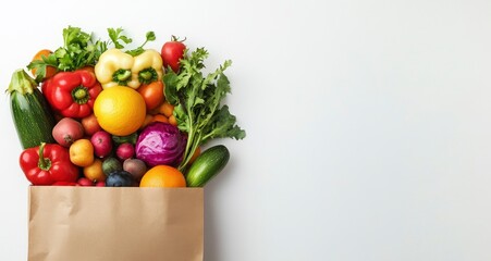 Fresh Produce Spilling From Paper Bag Against White Background View