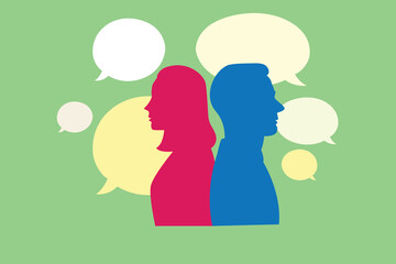 Contrasting Voices: Couple with Speech Bubbles Vector