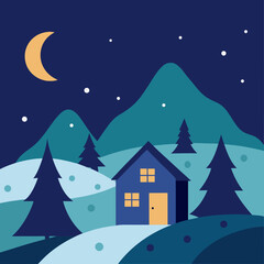 Fototapeta premium winter landscape with house