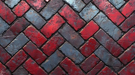 Aged herringbone brick pavement