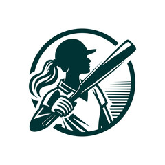 Silhouette of a female baseball player with a bat in a circle