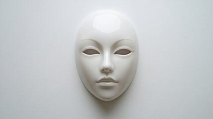 Expressionless ceramic face mask conveying anonymity and abstraction