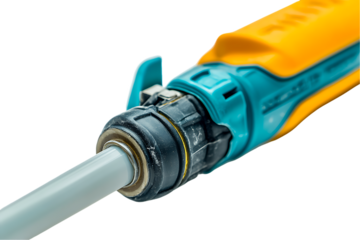 Close-up of Teal and Orange Irrigation Tool Connector Detail