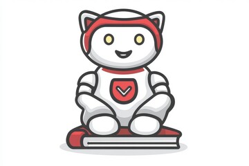 Cute robot cat sitting on a book