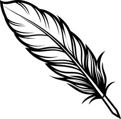 Obraz premium A Detailed Line Drawing of a vector silhouette Single Bird Feather with a Quill