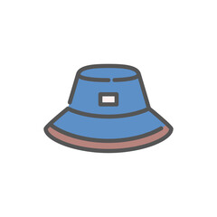 bucket hat filled outline icon. hat color line illustration.
