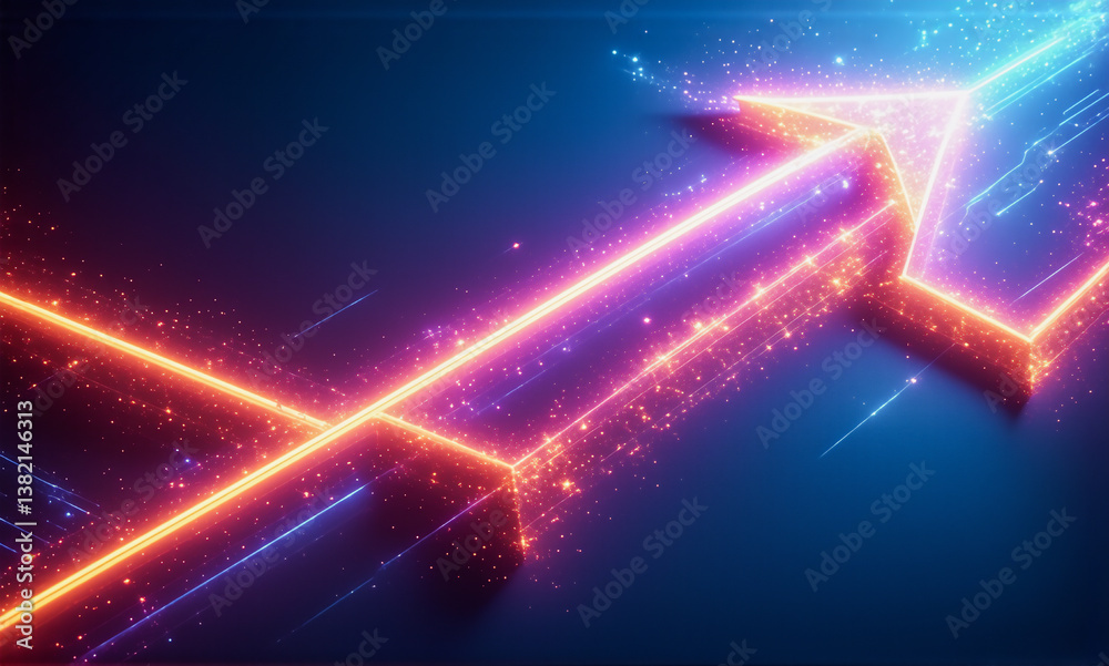 Aufkleber vibrant glowing arrow points up with orange and blue light trails and sparks on dark backdrop.