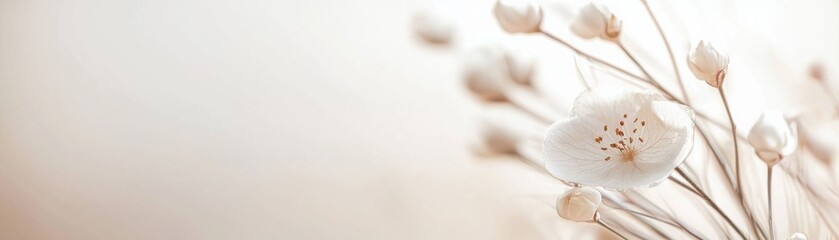 Obraz premium A delicate arrangement of soft white flowers against a subtle, blurred background, evoking tranquility and elegance.