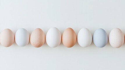 03041409 02 A soft-focus kitchen scene where pastel eggs glow in rows, natural bounce lighting and smooth fabric textures