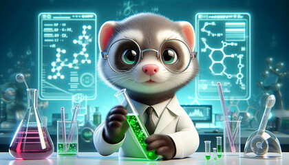 Curious Ferret Scientist With Test