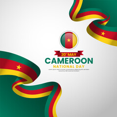 Cameroon flag ribbon template for national day or independence day square banner background