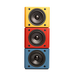 Fototapeta premium Stack of three colorful cube speakers audio system music sound stereo home theater transparent background Generative AI
