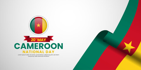 Cameroon national day banner background with realistic flag design with blank space area
