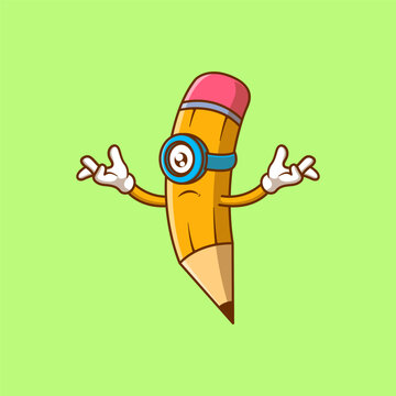 Cute Pencil Cartoon Illustration. Study icon concept. Flat cartoon style