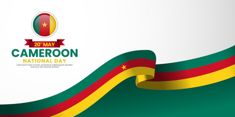 Cameroon national day banner background with realistic ribbon flag design with blank space area