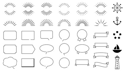 サンバーストとマリンモチーフとフレームのイラストセット