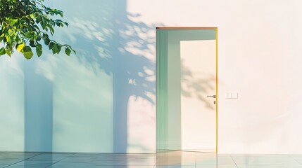 Lightfilled office interior with blurred door and artscale art modern workspace tranquil environment