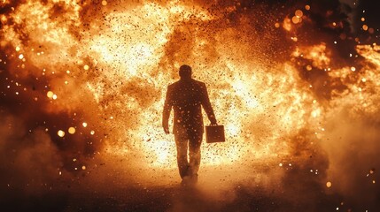 Fototapeta premium Man walking through fire