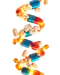 collection of modern vitamin, supplement, and pharmaceutical illustrations, showcasing production, packaging, usage, and health benefits for commercial and educational use.