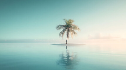 Fototapeta premium Serene nature over minimal island with palm tree aerial view of tropical sea and ocean environment