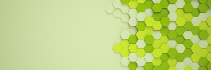 3d rendering of hexagons in green over green Background - abstract background - wallpaper - backdrop.